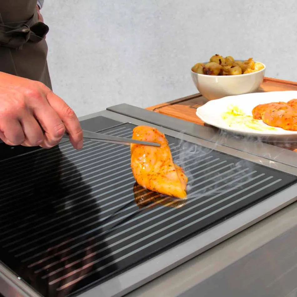 Cocina moderna de jardín al aire libre sobre ruedas de madera y acero - Buoncalliope Viadurini