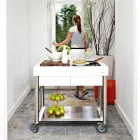 Cocina moderna sobre ruedas para jardín exterior en madera y acero - Calliope Viadurini