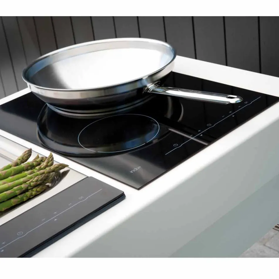 Cocina moderna sobre ruedas para jardín exterior en madera y acero - Calliope Viadurini