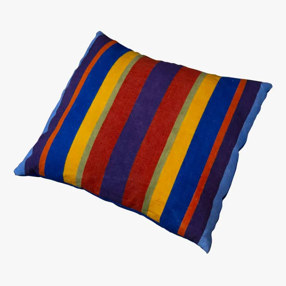 Cojín de arte italiano en cáñamo pintado y cosido a mano Pieza única Viadurini