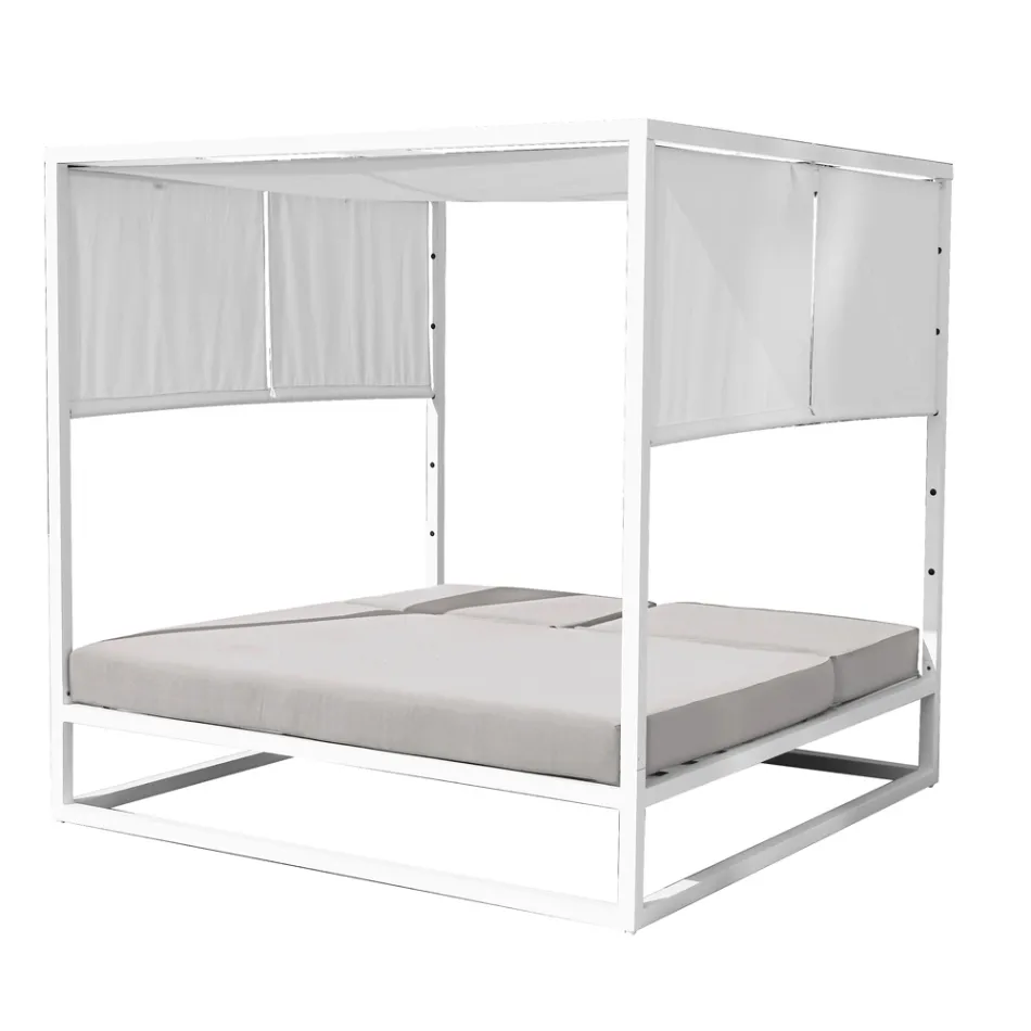 Tumbona de exterior con estructura reclinable de aluminio blanco - Jurica Viadurini