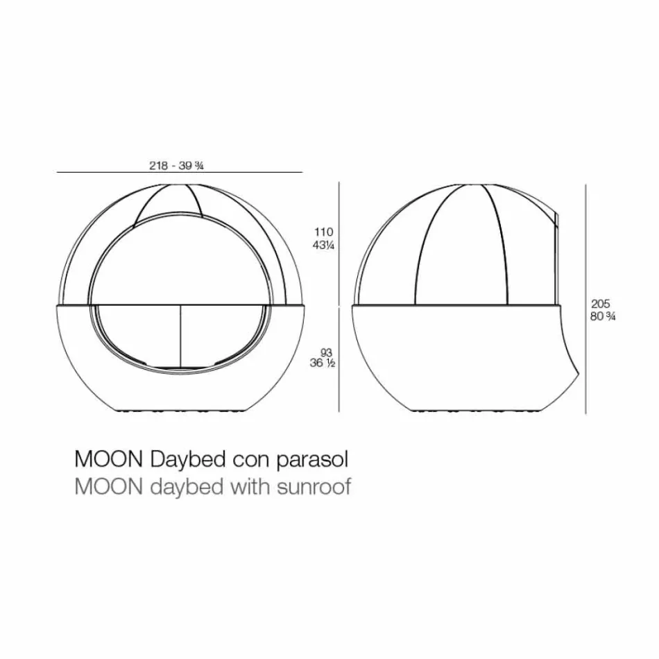 Tumbona de jardín de diseño redondo de lujo con sombrilla - Ulm Moon by Vondom Viadurini