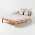 Cama de jardín de teca, aluminio, cuerda y cojines - Jacub Viadurini