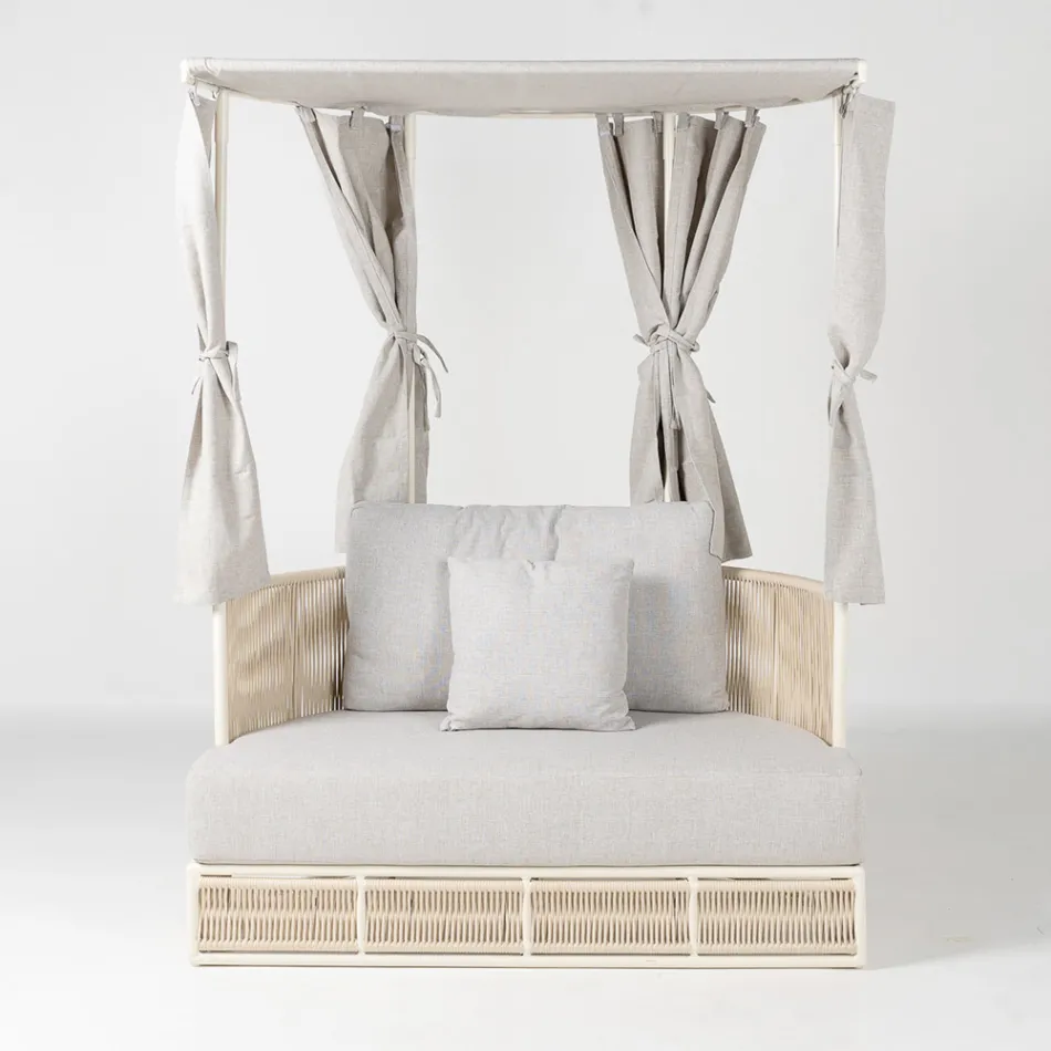 Tumbona de jardín de teca, aluminio y cuerda ROPE+ con cojines - Arcangelo Viadurini