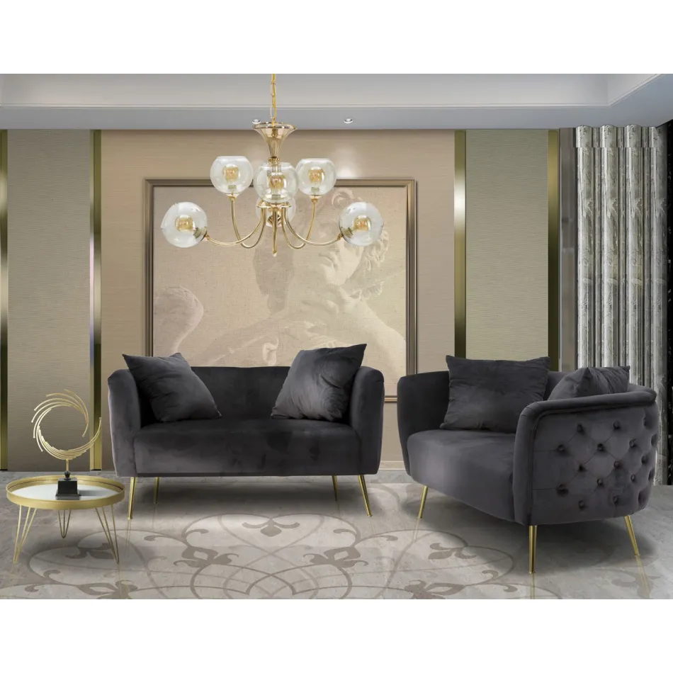 Sofá de dos plazas en terciopelo de diseño, estructura de madera y hierro - Renita Viadurini