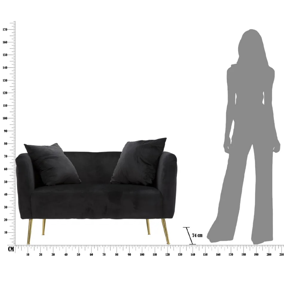 Sofá de dos plazas en terciopelo de diseño, estructura de madera y hierro - Renita Viadurini