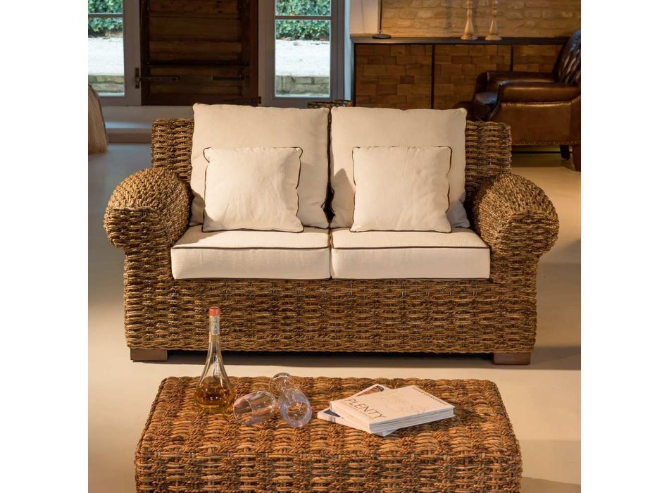Sofá de exterior de 2 o 3 plazas en abacá con cojines - Lagertha Viadurini