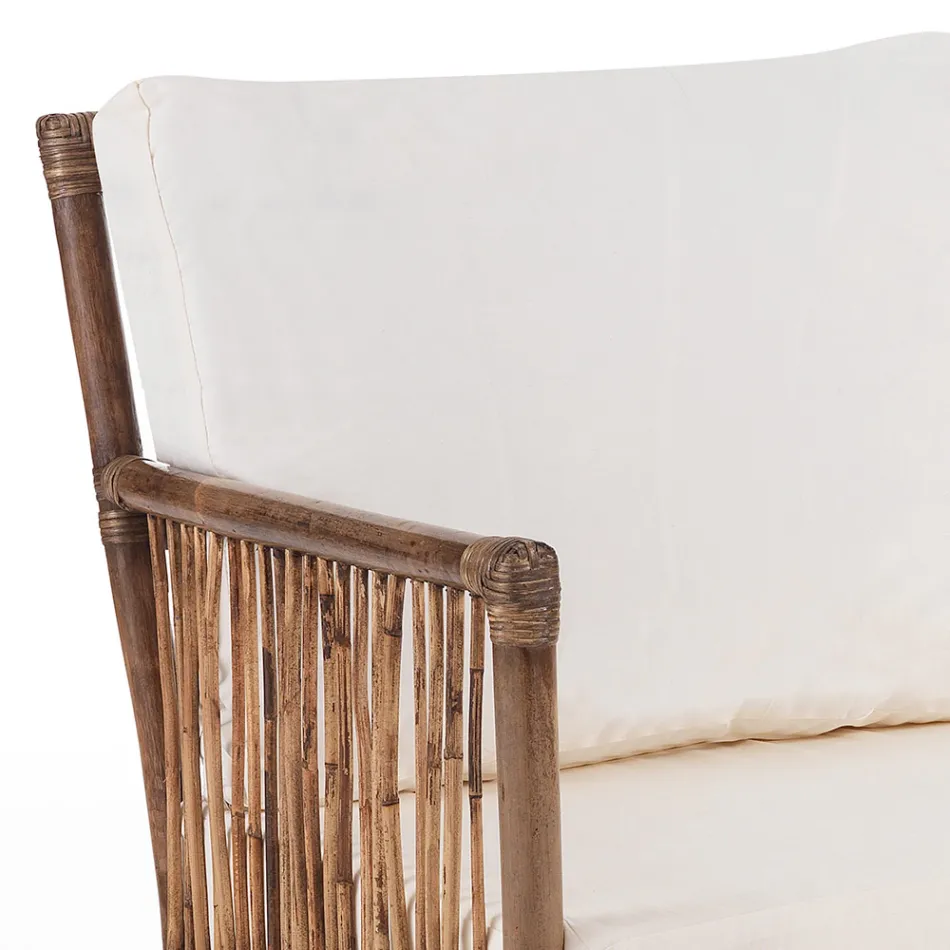 Sofá de 2 plazas para exterior e interior en ratán y cojines 100% algodón - Boire Viadurini