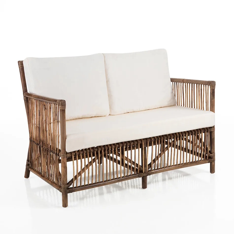 Sofá de 2 plazas para exterior e interior en ratán y cojines 100% algodón - Boire Viadurini