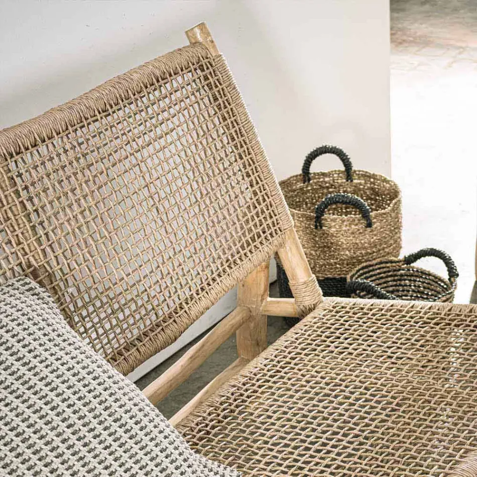 Sofá de exterior 2 plazas en ramas de teca y fibra sintética - Tecno Viadurini