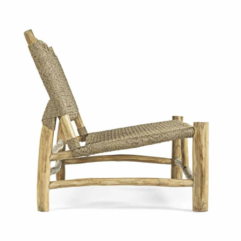 Sofá de exterior 2 plazas en ramas de teca y fibra sintética - Tecno Viadurini