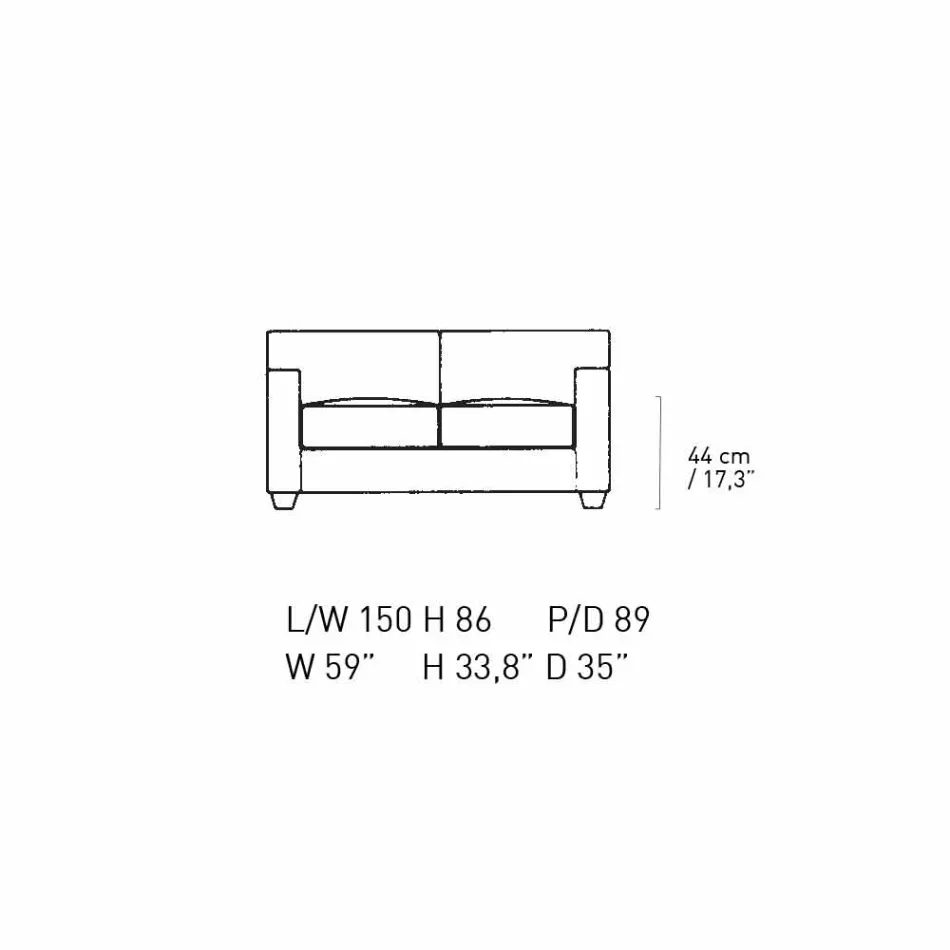 Sofá de 2 plazas de cuero con pies de madera de nogal Made in Italy - Alessandria Viadurini