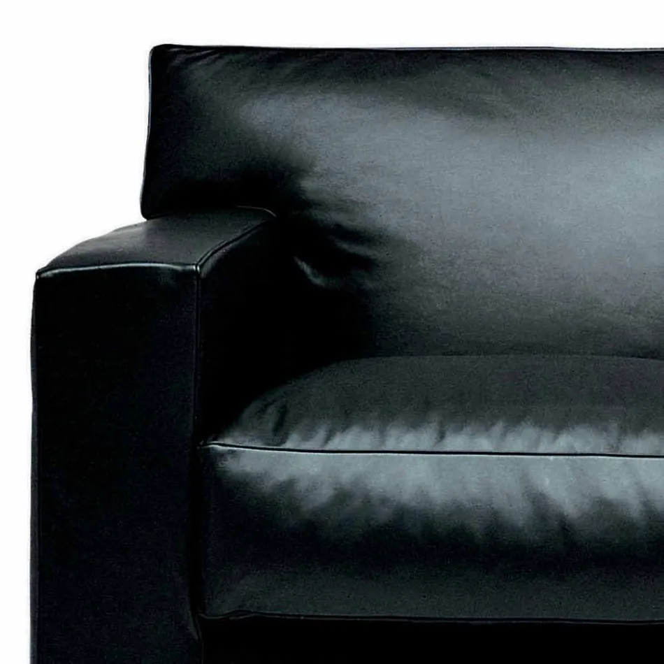 Sofá de 2 plazas de cuero con pies de madera de nogal Made in Italy - Alessandria Viadurini