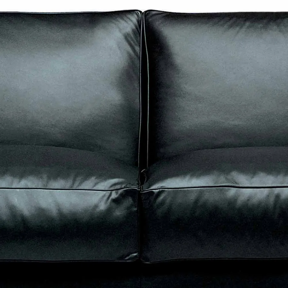 Sofá de 2 plazas de cuero con pies de madera de nogal Made in Italy - Alessandria Viadurini