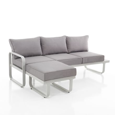 Sofá de 3 plazas con puf de jardín de aluminio y cojines grises - Avoir Viadurini