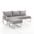 Sofá de 3 plazas con puf de jardín de aluminio y cojines grises - Avoir