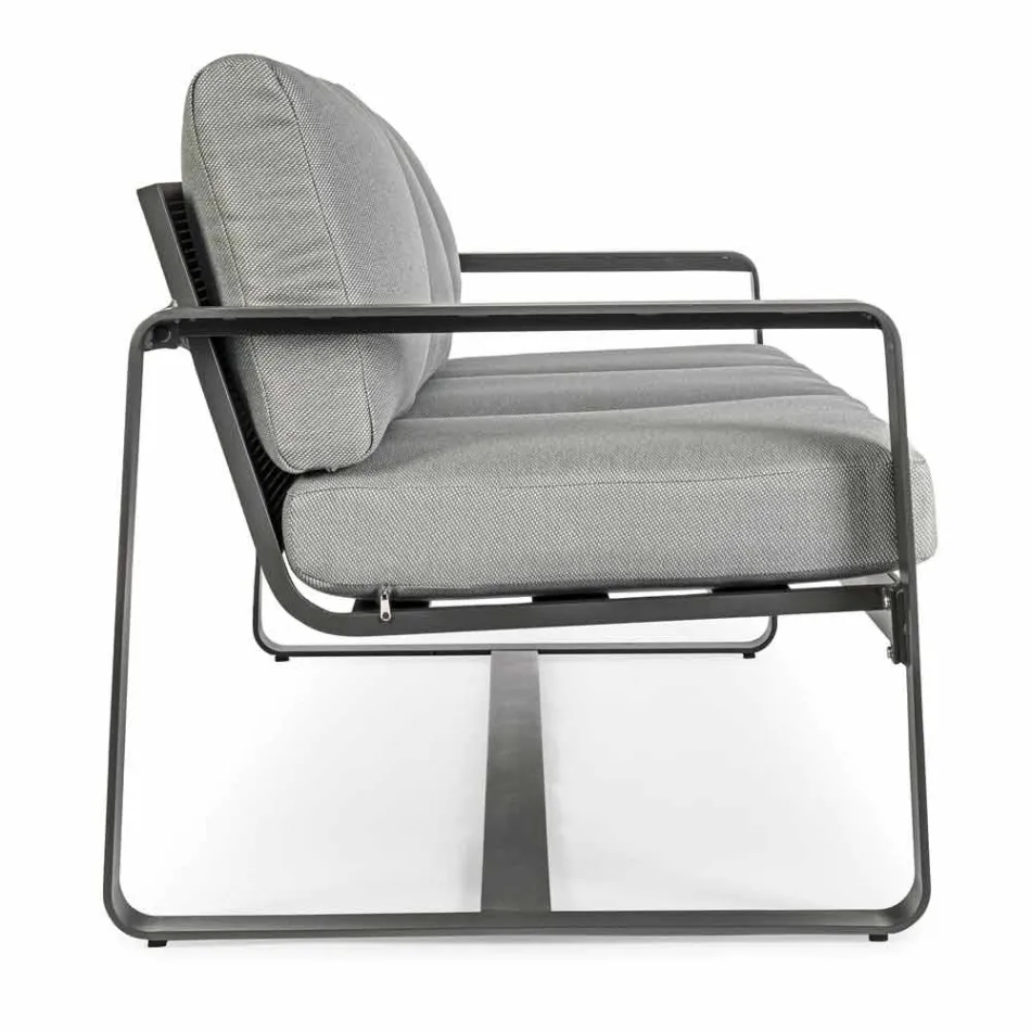 Sofá de exterior de 3 plazas con cojín de respaldo y asiento en tela - Mirea Viadurini