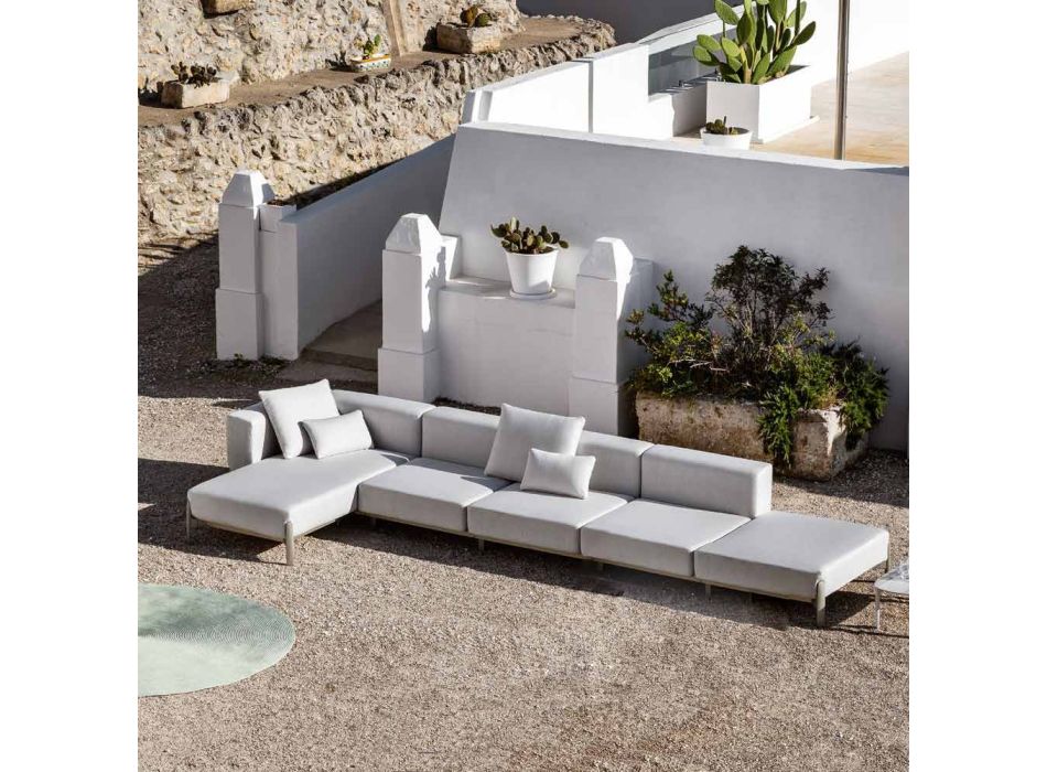 Sofá de exterior de 3 plazas en aluminio con puf y chaise longue - Filomena Viadurini