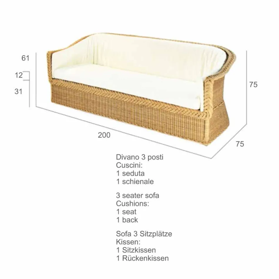 3 plazas trenzado exterior de polietileno en la mano Oslo Viadurini
