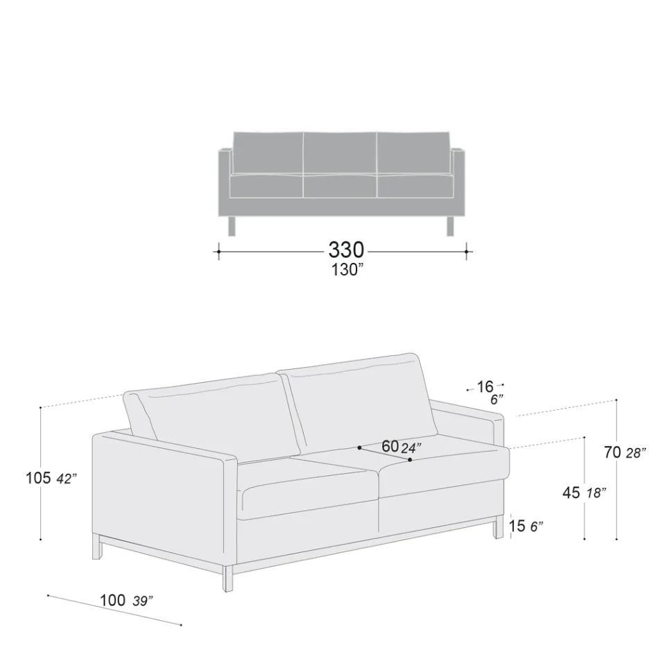 Sofá de salón de 3 plazas en cuero, madera y metal Made in Italy - Bizzarro Viadurini