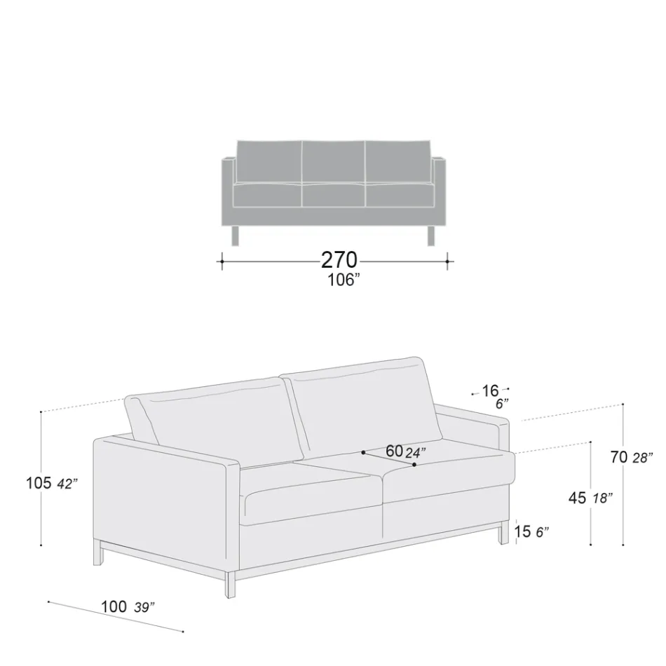 Sofá de salón de 3 plazas en cuero, madera y metal Made in Italy - Bizzarro Viadurini