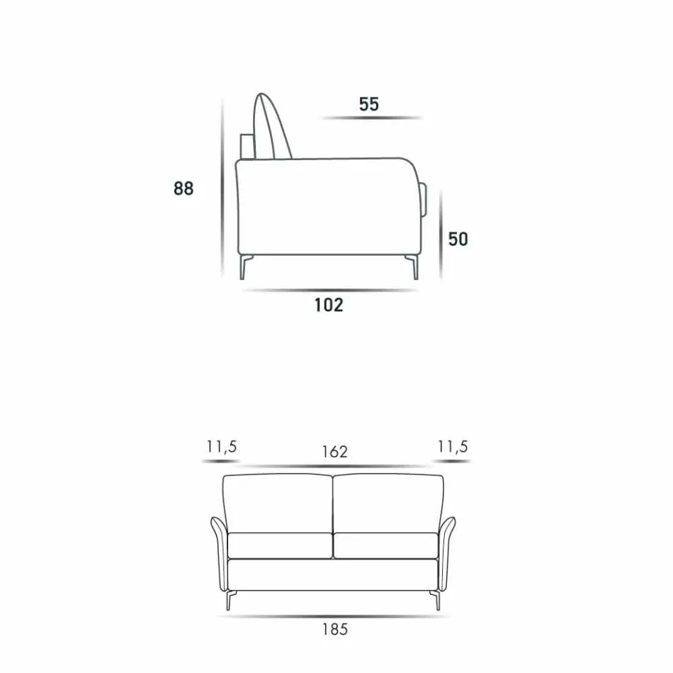 Sofá de 3 plazas de tela de diseño L.185cm / imitación de cuero made in Italy Erica Viadurini