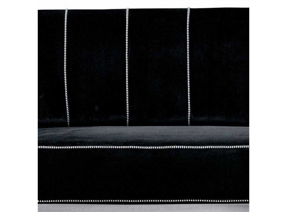 Sofá de 3 plazas tapizado en terciopelo con costuras blancas Made in Italy - Rueda Viadurini