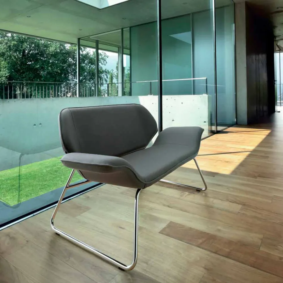 Sofá de dos plazas en acero cromado y cuero de vaca genuino Cesare Viadurini