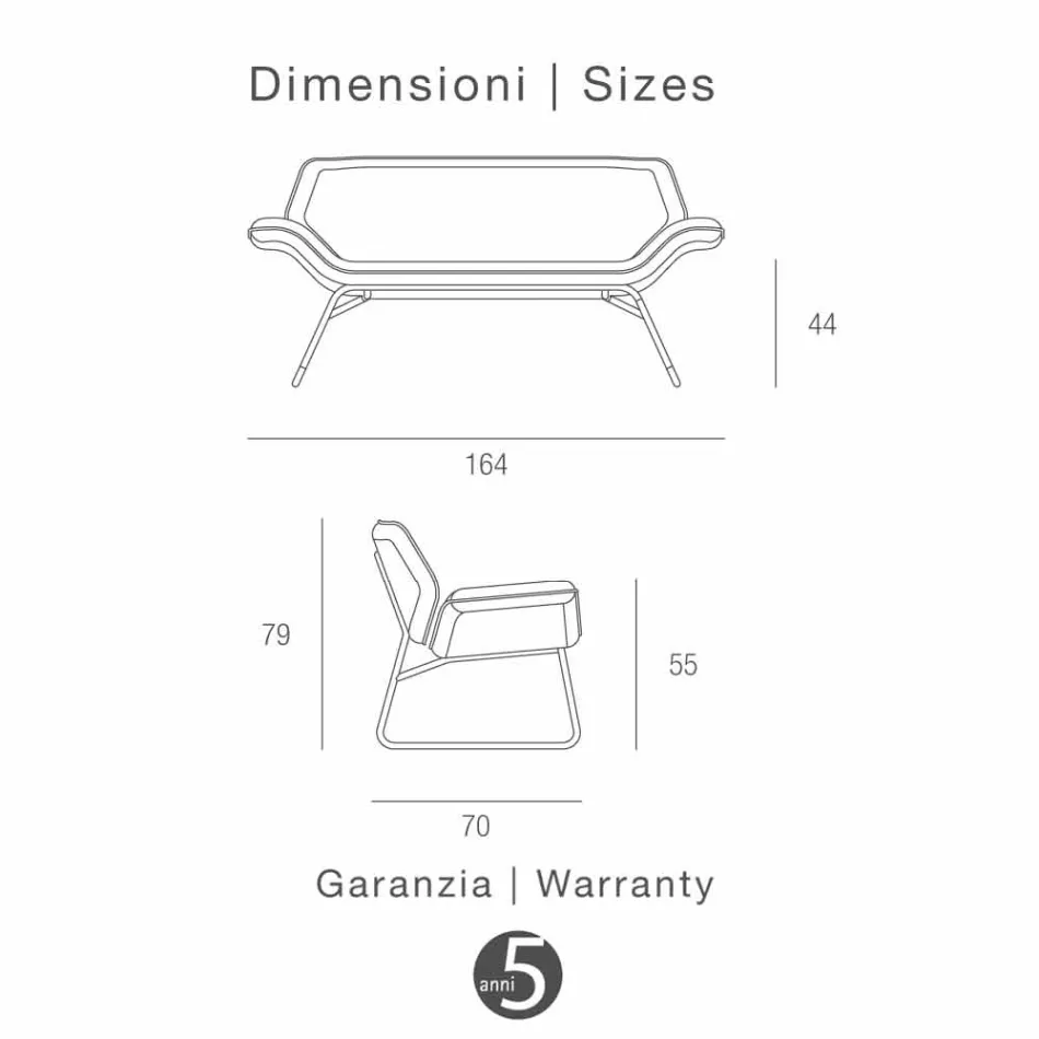 Sofá de dos plazas en acero cromado y cuero de vaca genuino Cesare Viadurini