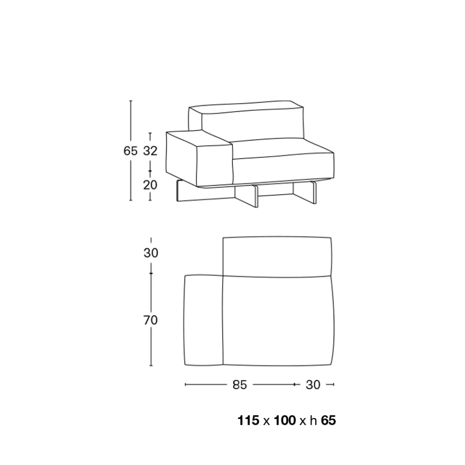 Sofá esquinero derecho con base en vidrio extraclaro Made in Italy - Rory Viadurini