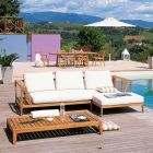 Sofá de jardín de esquina derecha en teca y WaProLace Made in Italy - Oracle Viadurini