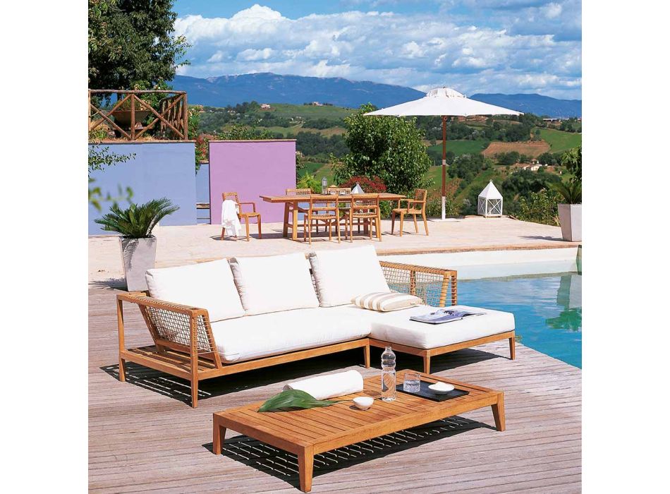 Sofá de jardín de esquina derecha en teca y WaProLace Made in Italy - Oracle Viadurini