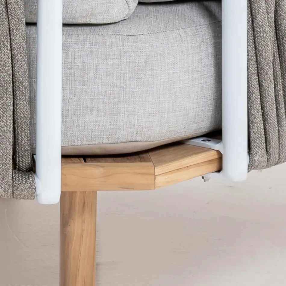 Sofá esquinero de jardín hexagonal en teca y cuerda - Bellatrix Viadurini