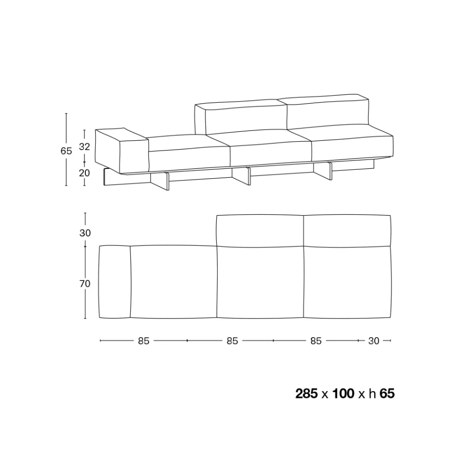 Sofá con Base de Cristal Extraclaro y Asiento de Tela Made in Italy - Rory Viadurini
