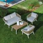 Sofá con sillones y mesa de centro de aluminio blanco para jardín - Tenda Viadurini