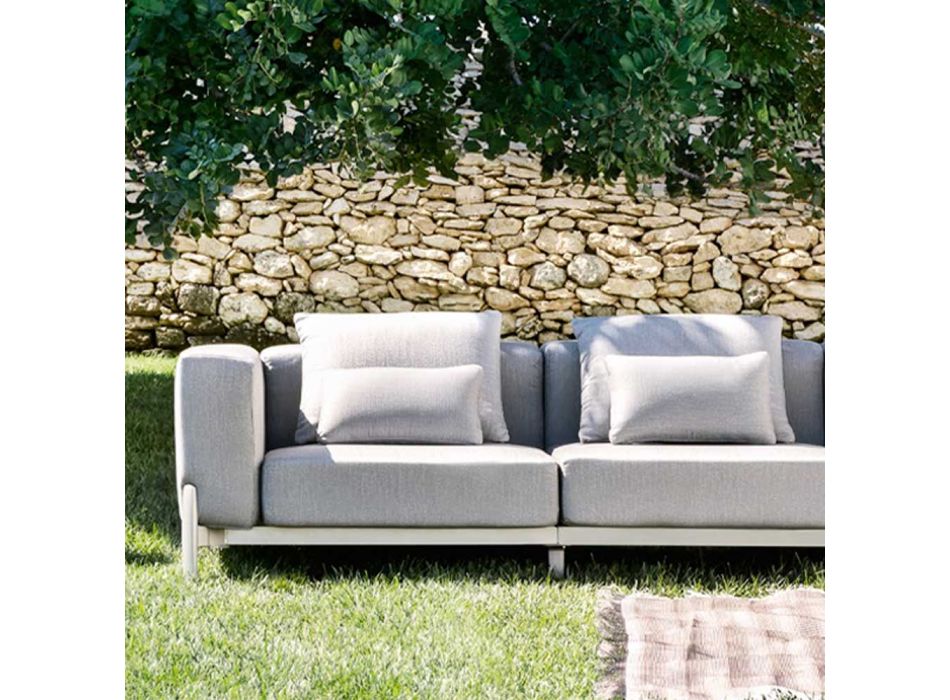 Sofá de Jardín de 3 Plazas con Puf de Lujo en Aluminio y Tela - Filomena Viadurini