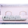 Sofá de jardín de 3 plazas con puf de lujo en aluminio y tela - Filomena