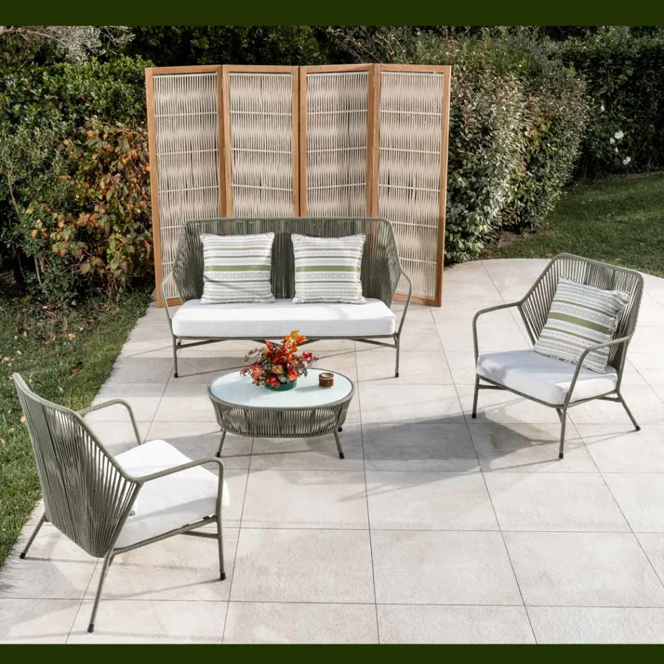 Sofá de Jardín en Aluminio y Tejido de Cuerda - Asteria Viadurini