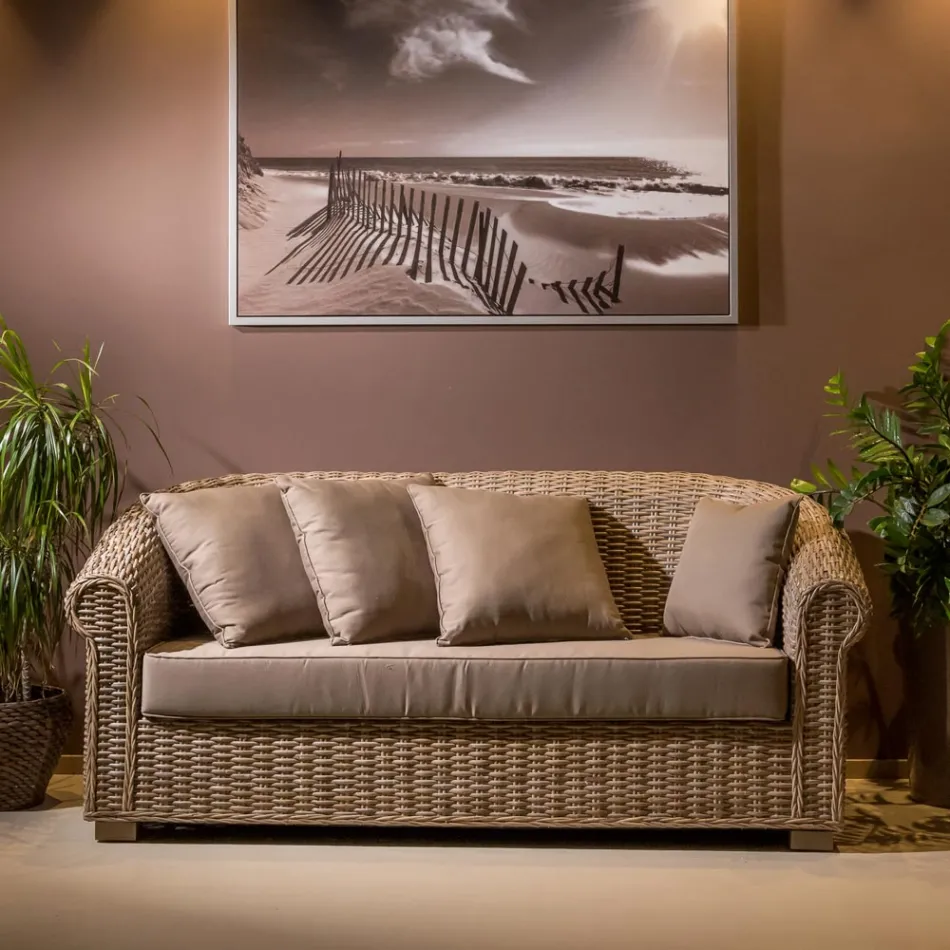 Sofá de Jardín en Fibra Natural Kubù con Cojines - Isildur Viadurini