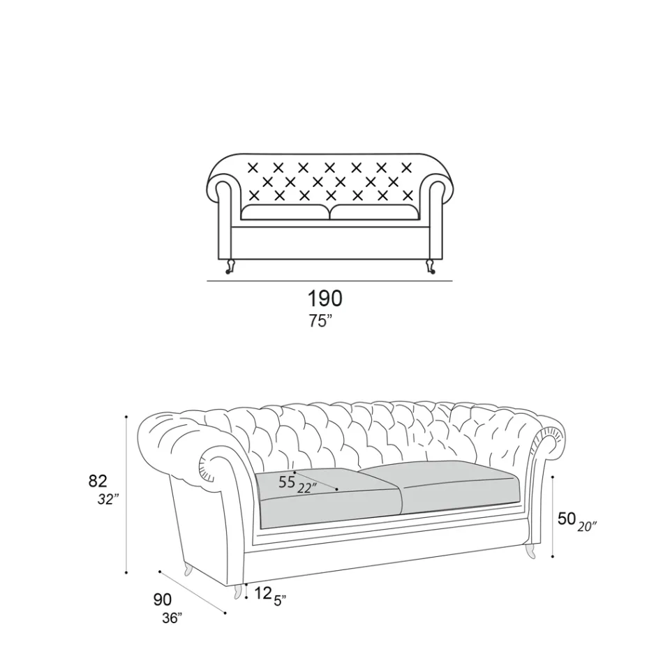 Sofá de interior con patas de madera y ruedas de metal Made in Italy - Giocoso Viadurini