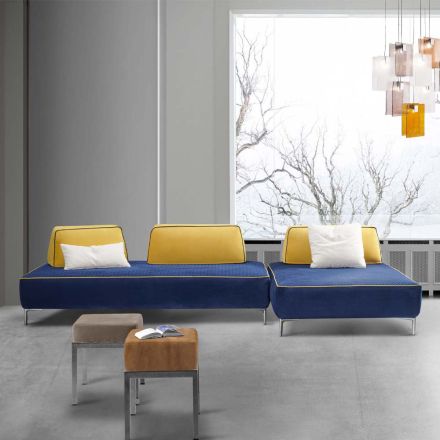 Sofá de salón modular de 4 plazas en tela azul Made in Italy - Mykonos Viadurini
