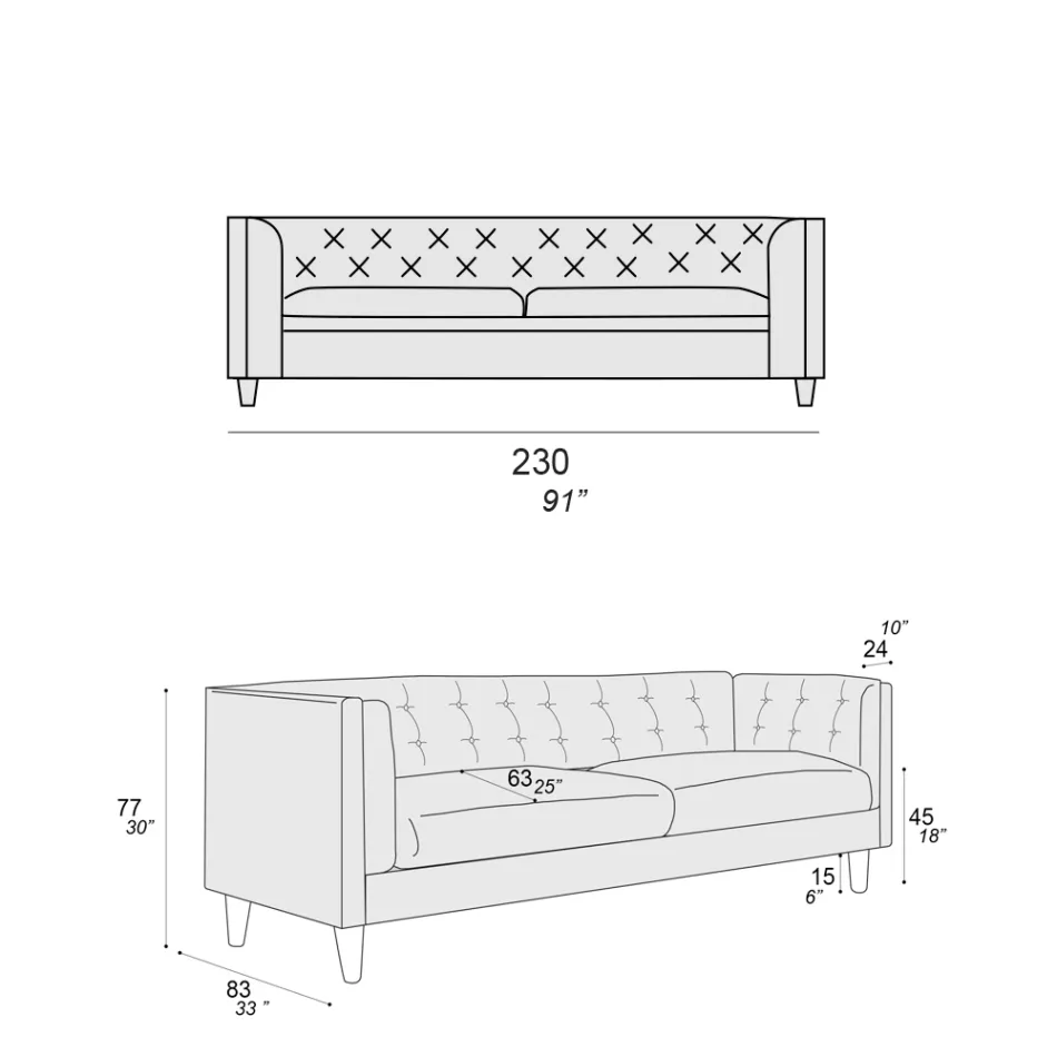 Sofá de salón con estructura y pies de madera Made in Italy - Comico Viadurini