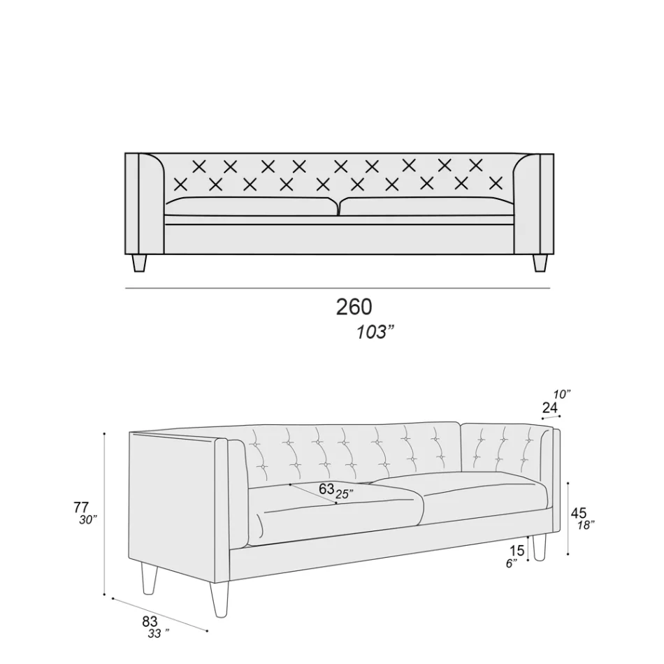 Sofá de salón con estructura y pies de madera Made in Italy - Comico Viadurini