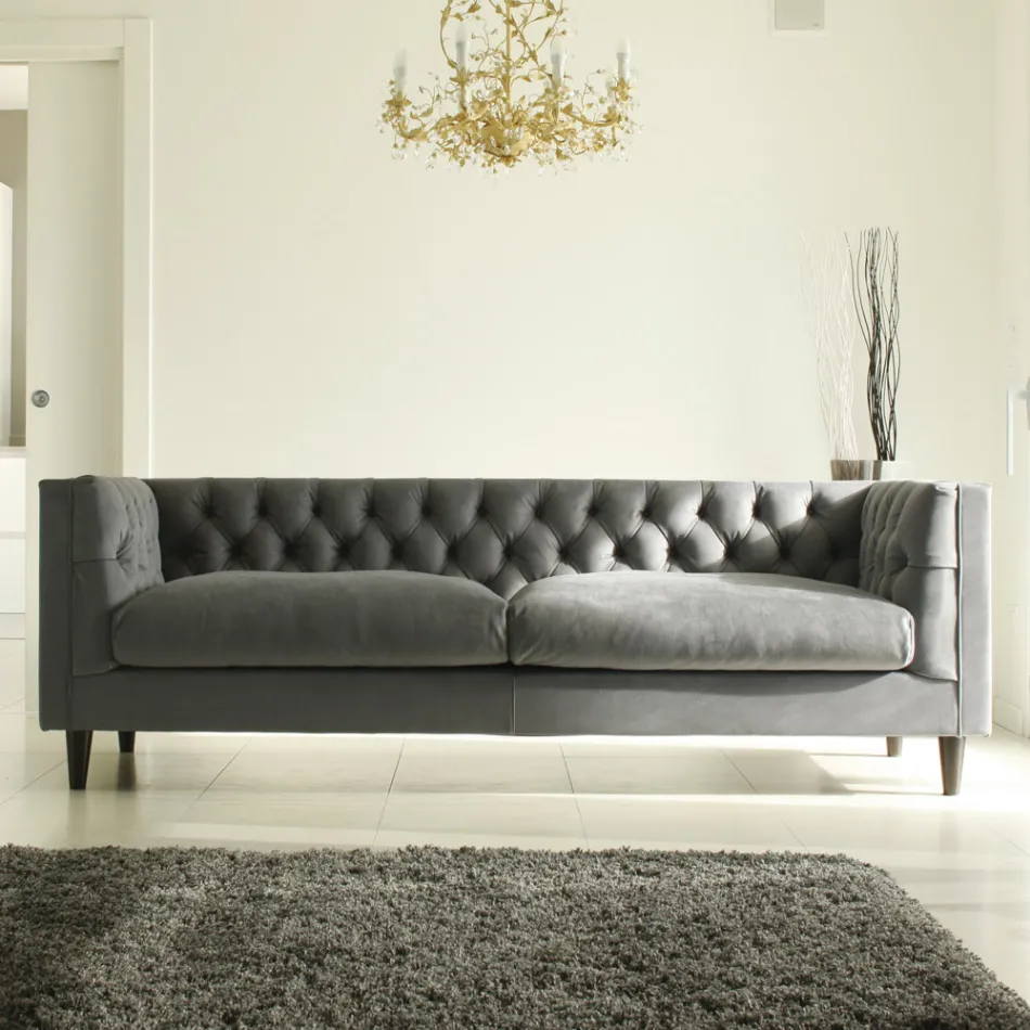 Sofá de salón con estructura y pies de madera Made in Italy - Comico Viadurini