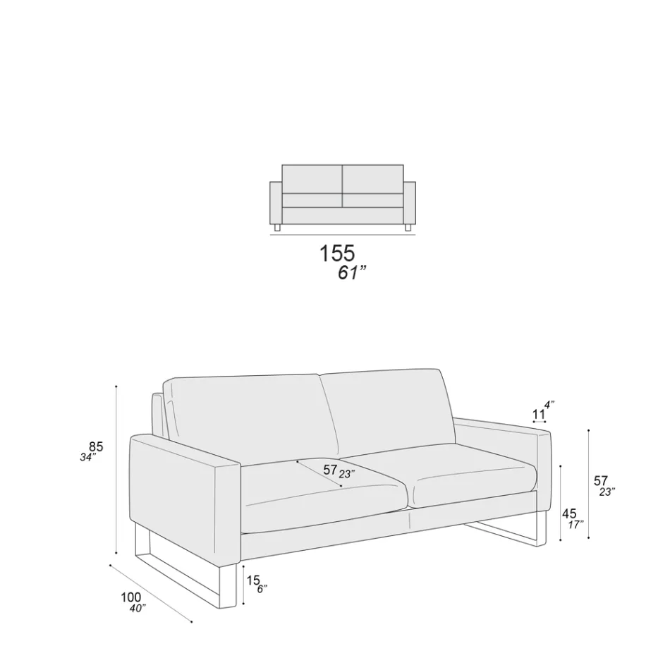 Sofá de salón con patas patín de metal cromado - Exclusivo Viadurini