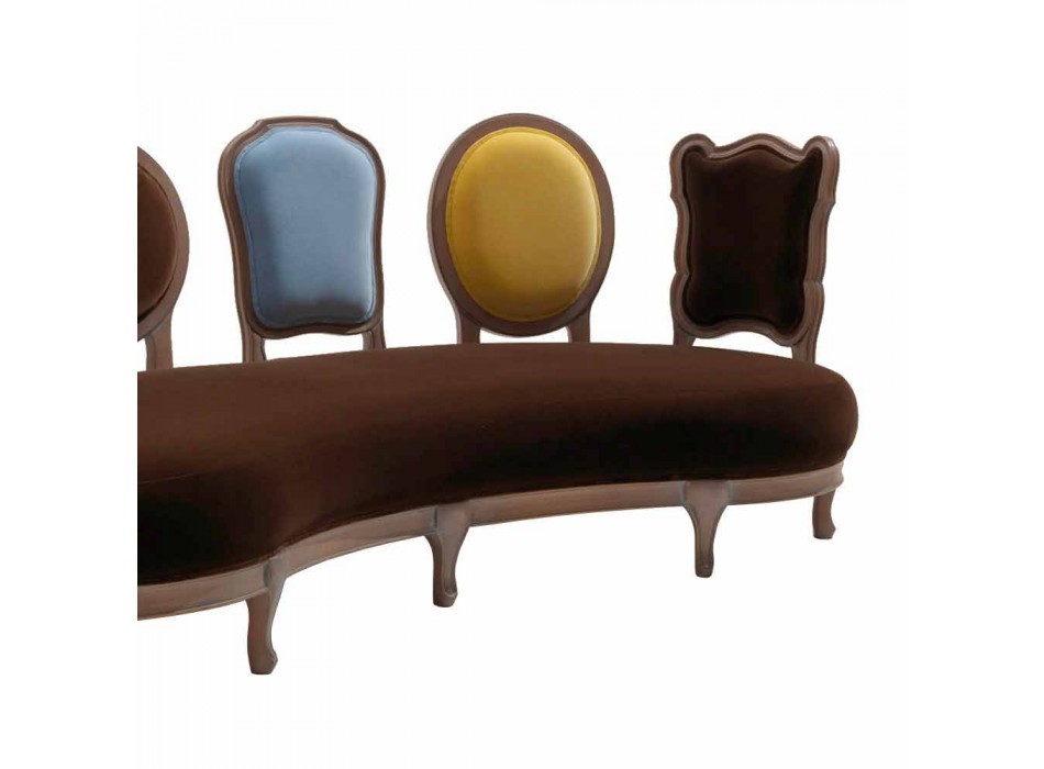 Sofá de diseño de lujo, 5 respaldos de madera maciza, fabricado en Italia, Manno Viadurini