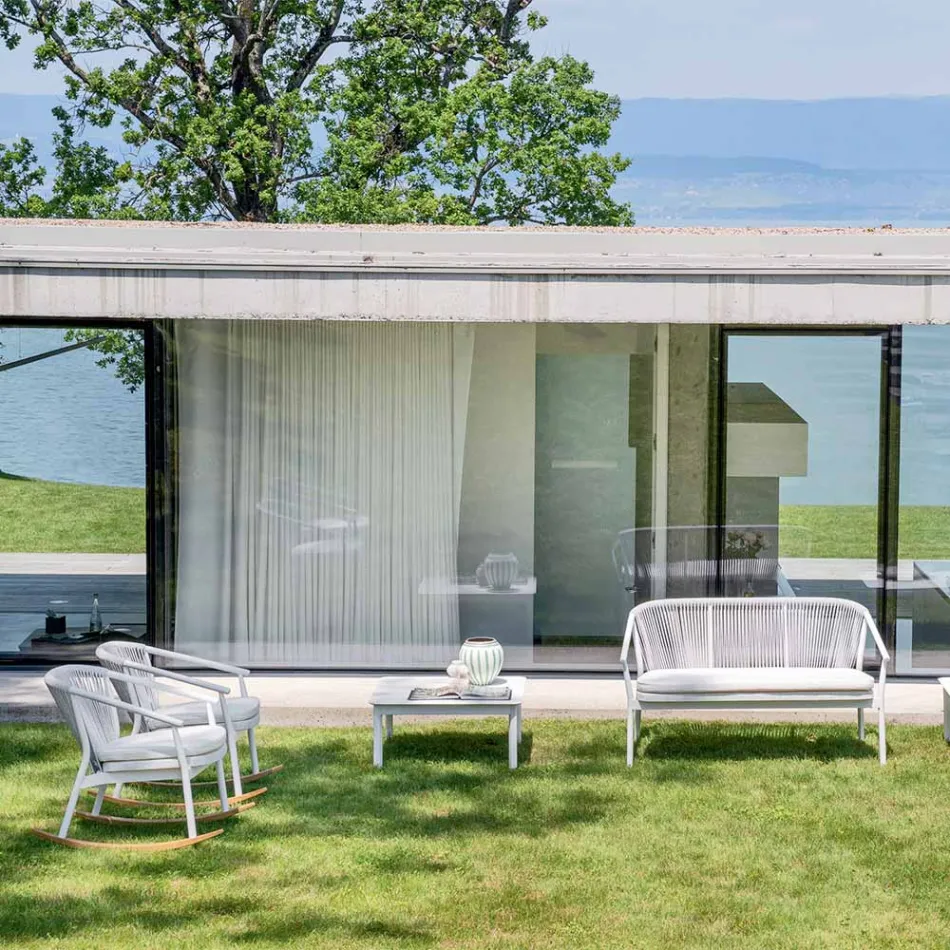 Sofá de dos plazas de jardín apilable de aluminio y tela - Smart By Varaschin Viadurini