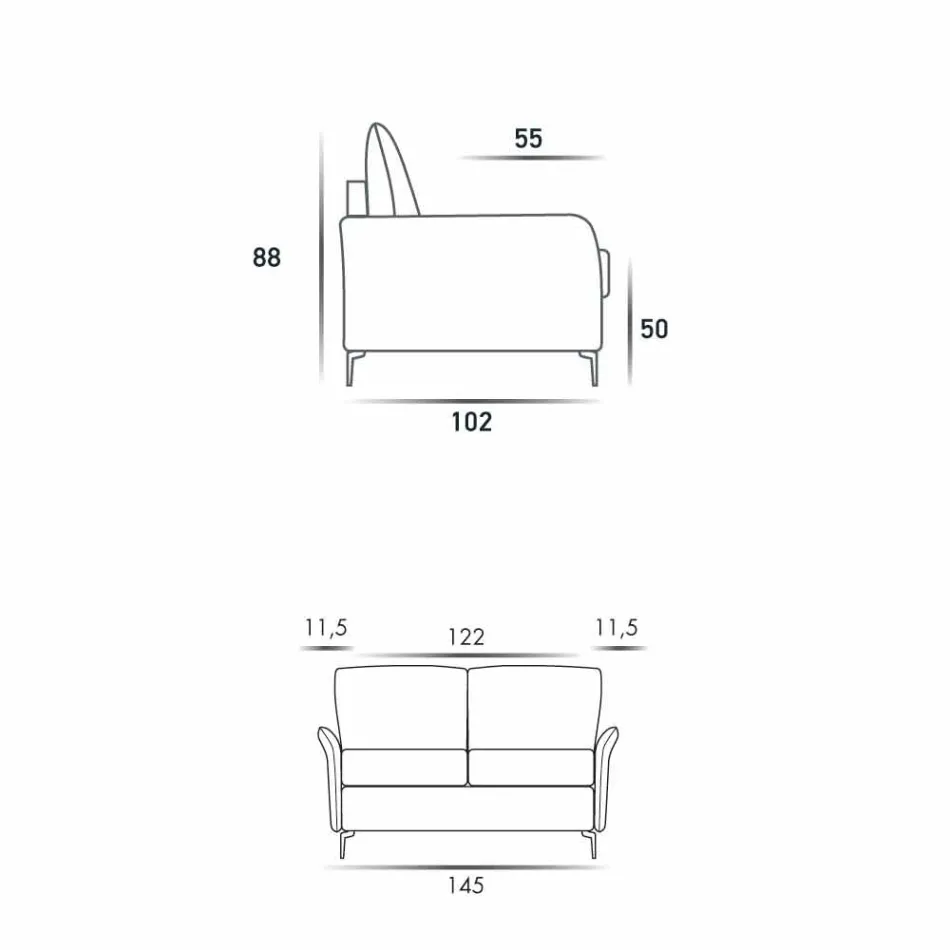 Sofá de dos plazas diseño moderno L.145 cm imitación de cuero / tela de Erica Viadurini
