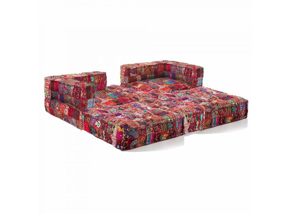 Sofá de dos plazas tapizado en tela de color de diseño étnico - fibra Viadurini