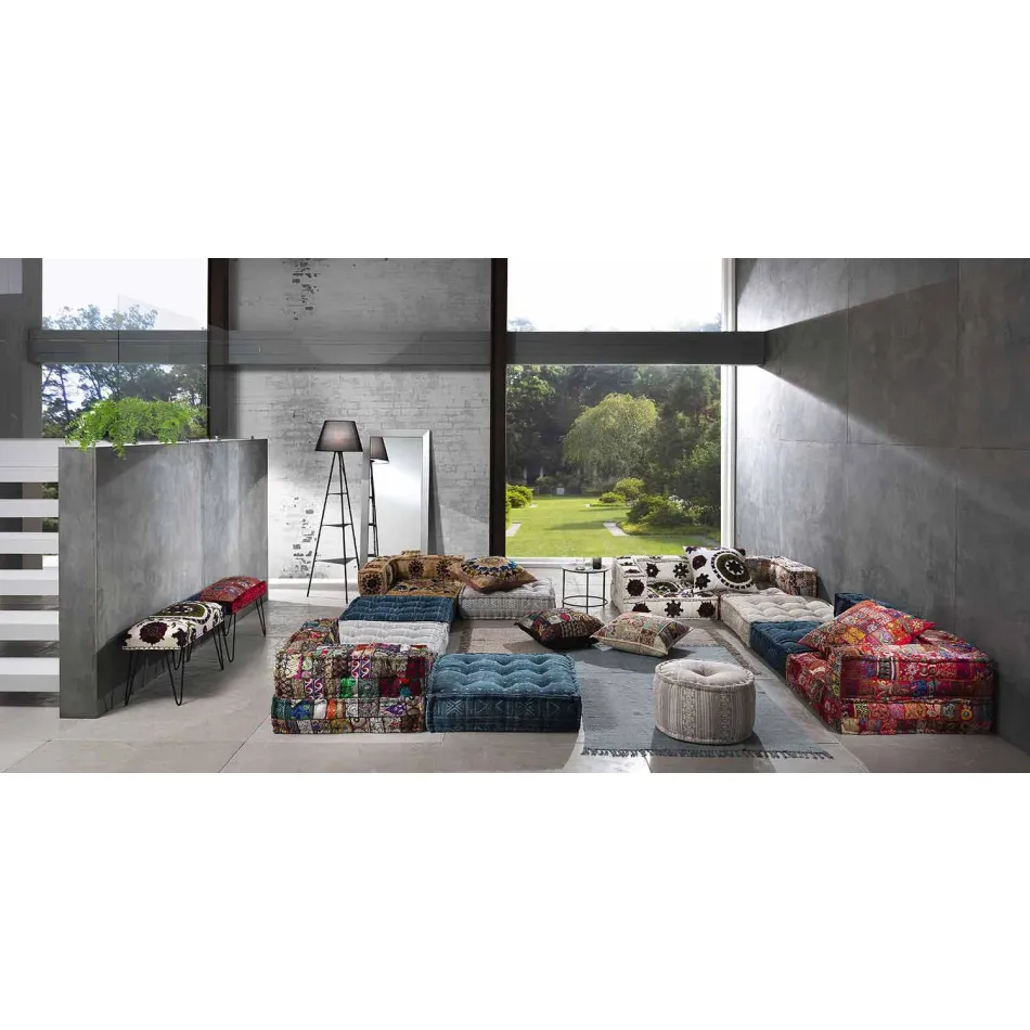 Sofá de dos plazas tapizado en tela de color de diseño étnico - fibra Viadurini